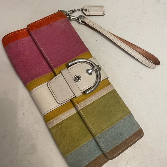 Coach suede multi coloured wristlet handbag wallet - Picture 2 of 5